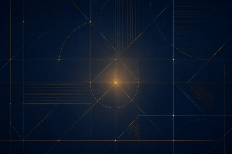 Structured grid of interconnected gold lines representing a clear and consistent communication system